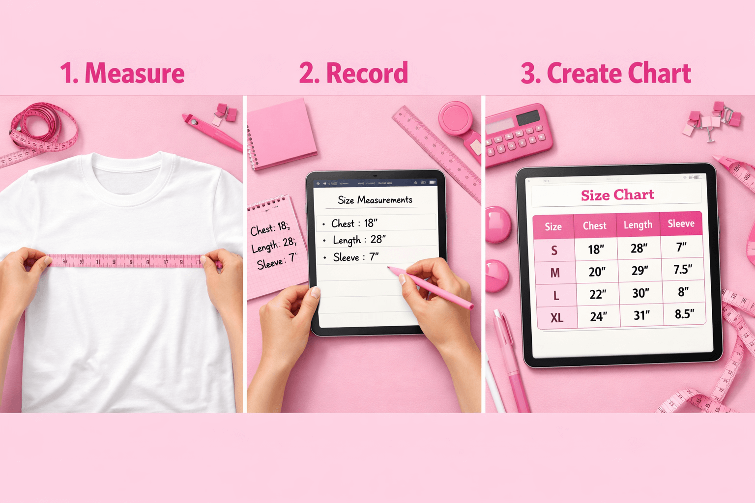 How to Create Size Charts - Step by step guide with measuring tape and garments