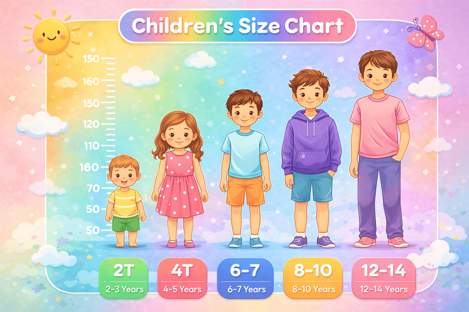 Kids Clothing Size Chart Guide - Children's sizes by age with growth chart