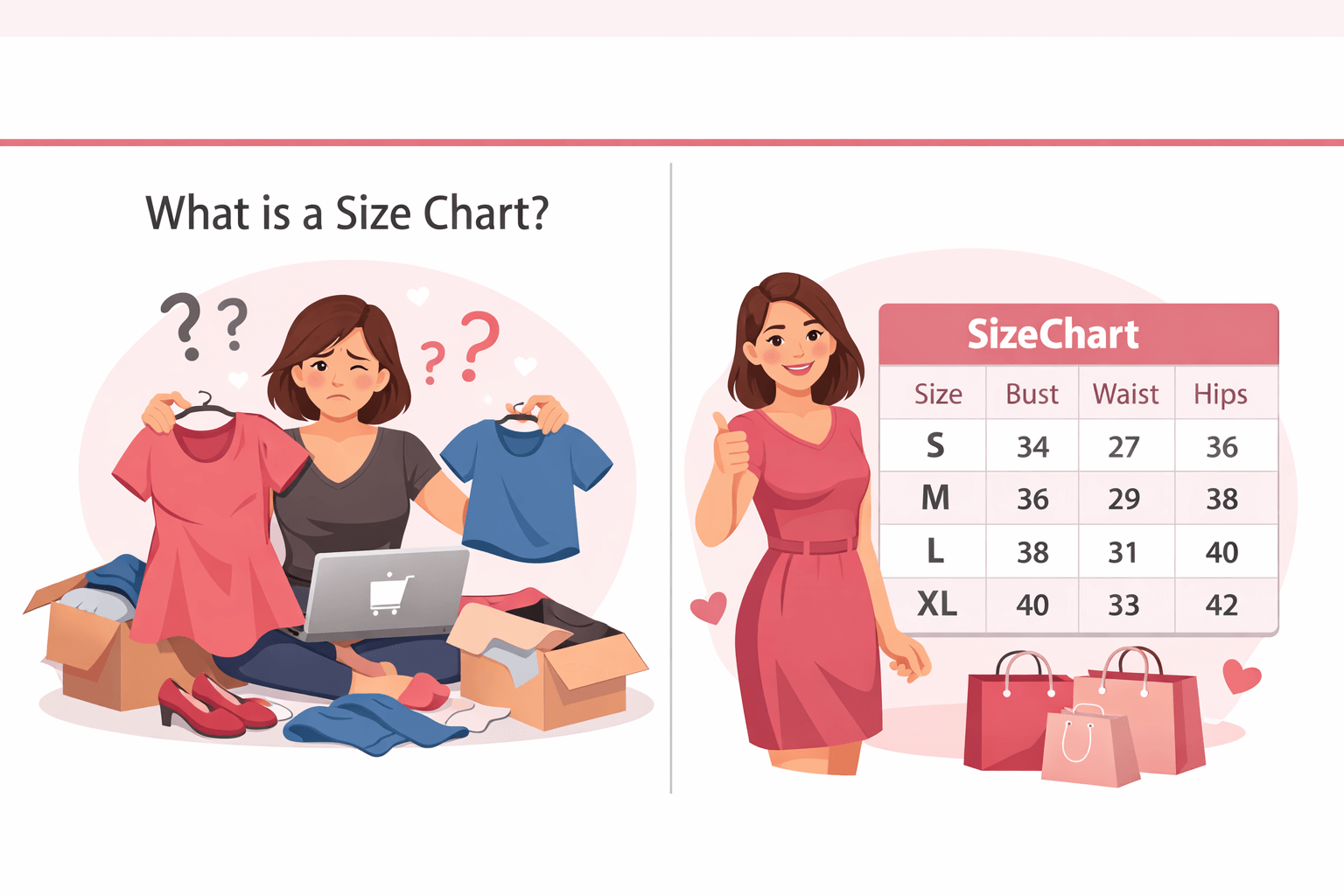 What is a Size Chart - E-commerce sizing guide showing measurements and size comparison